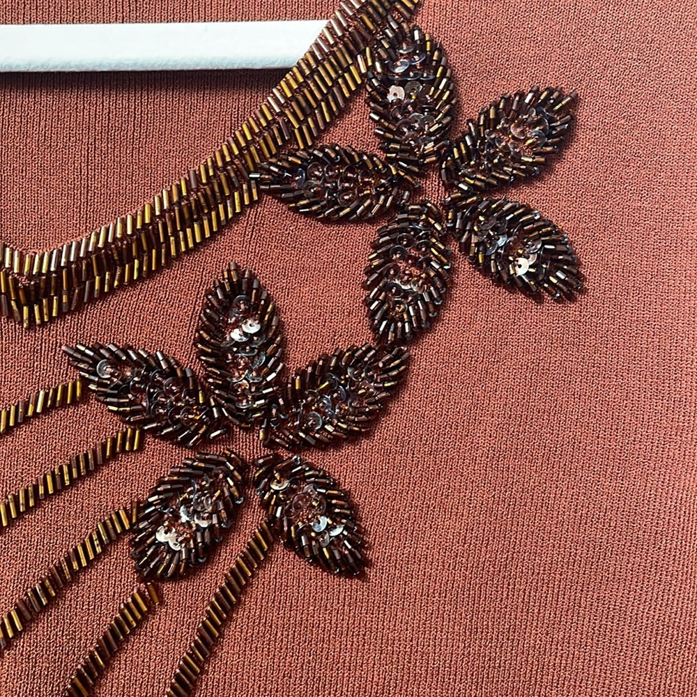 Beaded V-Neck Rust Top - Picture 3 of 7